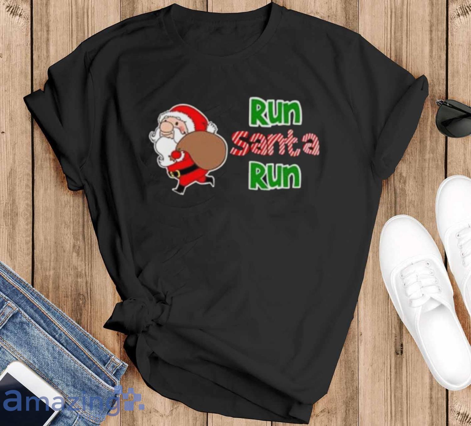 Funny Run Santa Run Christmas Gift Holiday 5k Running Gift Premium T Shirt image Funny Run Santa Run Christmas Gift Holiday 5k Running Gift Premium T-Shirt - Black T-Shirt