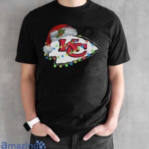 Funny Santa Kansas City Chiefs logo light Christmas Shirt - Black Unisex T-Shirt