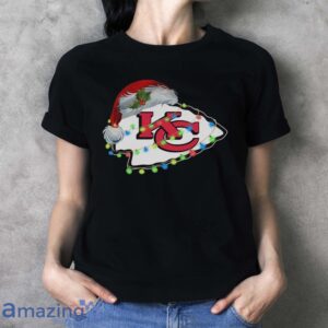 Funny Santa Kansas City Chiefs logo light Christmas Shirt - Ladies T-Shirt