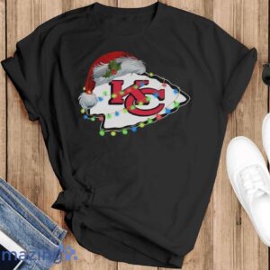 Funny Santa Kansas City Chiefs logo light Christmas Shirt - Black T-Shirt