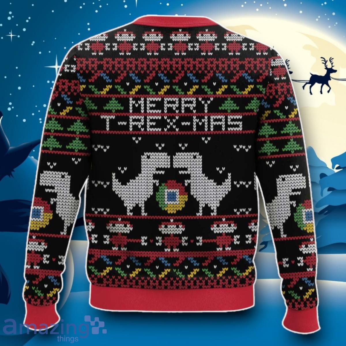 Google Chrome, T Rex Mas Ugly Christmas 3D Sweater Impressive Gift image Google Chrome, T-Rex-Mas Ugly Christmas 3D Sweater Impressive Gift Product Photo 2
