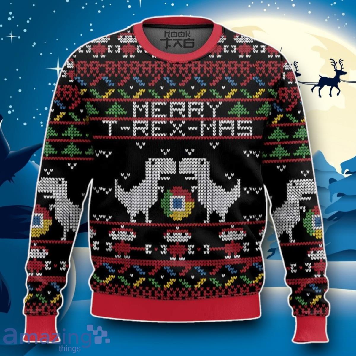 Google Chrome, T Rex Mas Ugly Christmas 3D Sweater Impressive Gift image Google Chrome, T-Rex-Mas Ugly Christmas 3D Sweater Impressive Gift Product Photo 1