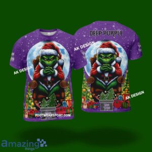 Grinch Christmas Deep Purple Band Logo 3D Hoodie, 3D TShirt, Ugly Sweater Gift Holidays - Deep Purple Band King Grinch Christams 3D Shirt Photo 2