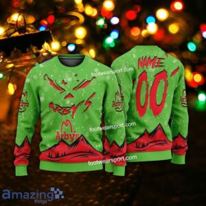 Grinch Face Arby's Christmas 3D Hoodie AOP Sweater For Fans Custom Number And Name - Arby's Christmas 3D Sweater For Men Women