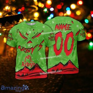 Grinch Face Arby's Christmas 3D Hoodie AOP Sweater For Fans Custom Number And Name - Arby's Christmas 3D T-Shirt For Men Women