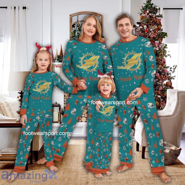 Happiness Gold Logo Miami Dolphin Christmas Pajamas Set Family For Men Women Kids - Happiness Gold Logo Miami Dolphin Christmas Pajamas Set Family For Men Women Kids