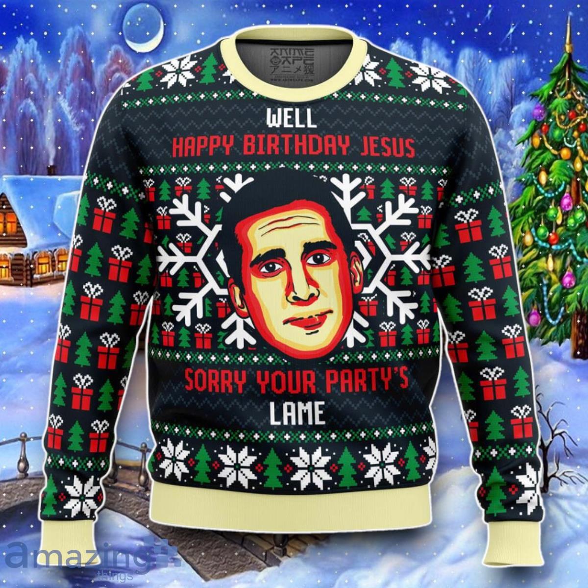 Happy Birthday Jesus Funny The Office Ugly Christmas 3D Sweater Impressive Gift image Happy Birthday Jesus Funny The Office Ugly Christmas 3D Sweater Impressive Gift Product Photo 1