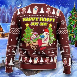 Happy Happy Joy Joy Ren And Stimpy Ugly Christmas 3D Sweater Impressive Gift Product Photo 2