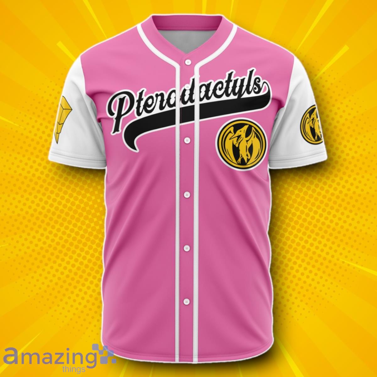 Hooktab 3D Printed Pink Pterodactyls Kimberly Hart Power Rangers Baseball Jersey Unique Gift image Hooktab 3D Printed Pink Pterodactyls Kimberly Hart Power Rangers Baseball Jersey Unique Gift Product Photo 1
