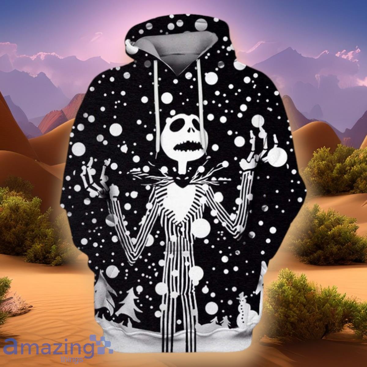 Jack Skellington Snow Black White 3D Hoodie Impressive Gift image Jack Skellington Snow Black White 3D Hoodie Impressive Gift Product Photo 1