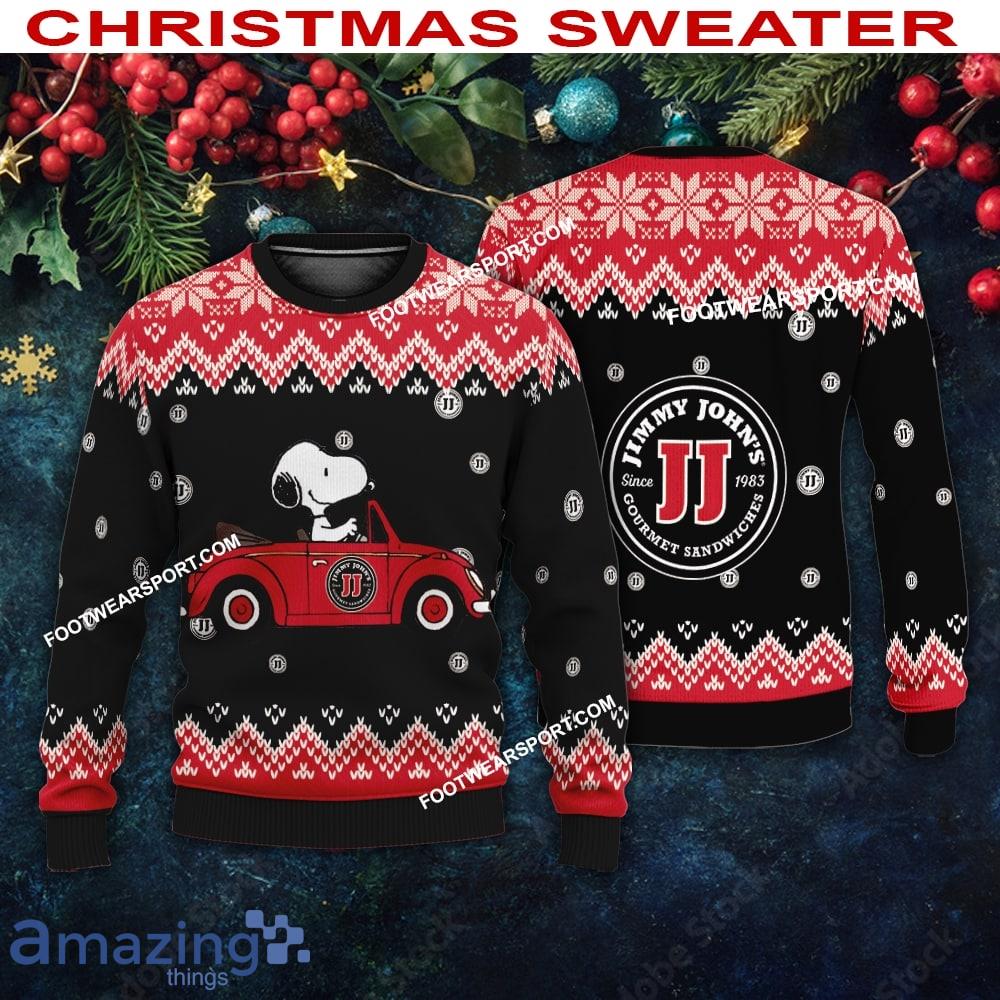 Jimmy John's Snoopy Driving A Car Xmas Sweater Gift For Adult image Jimmy John's Snoopy Driving A Car Xmas Sweater Gift For Adult