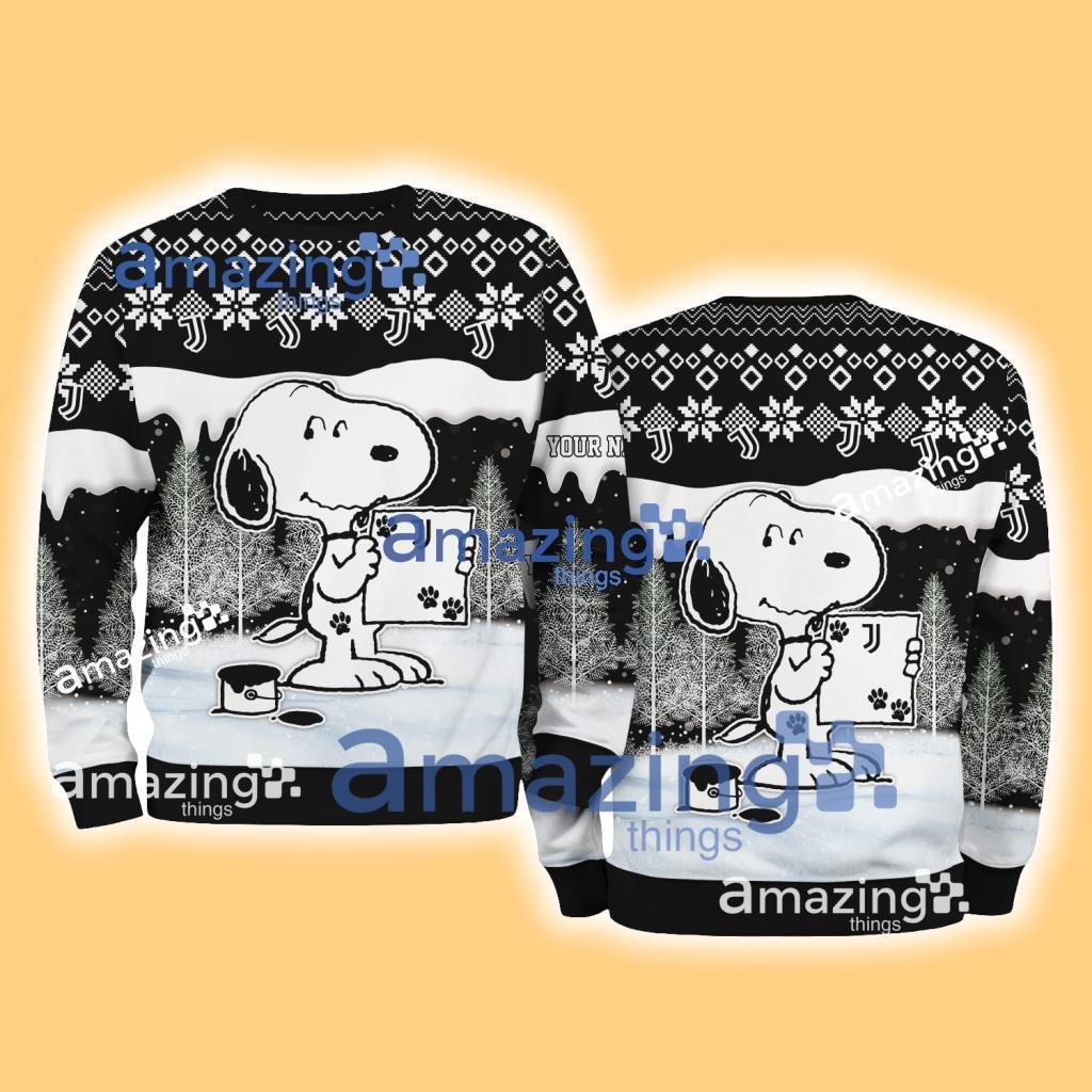 Juventus FC Logo Snoopy Happy Christmas Ugly Sweater New Designs Custom Name image Juventus FC Logo Snoopy Happy Christmas Ugly Sweater New Designs Custom Name Product Photo 1