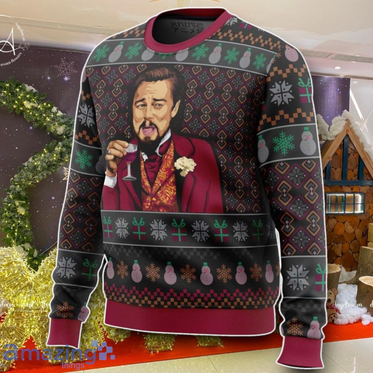 Laughing Leo DiCaprio Meme Ugly Christmas Sweater Best Gift For Men And Women image Laughing Leo DiCaprio Meme Ugly Christmas Sweater Best Gift For Men And Women Product Photo 2