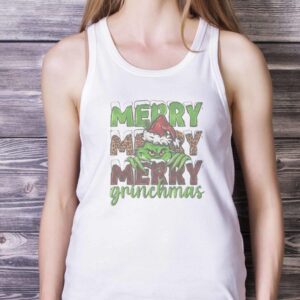 MERRY GRINCHMAS SWEATSHIRT - Merry Merry Grinchmas Christmas Sweatshirt, Soft Christmas Sweatshirt - White Ladies Tank Top