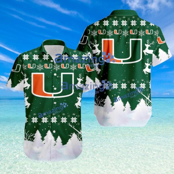 Miami Hurricanes NCAA Logo Sport Christmas Pattern Hawaiian Shirt Product Photo 1