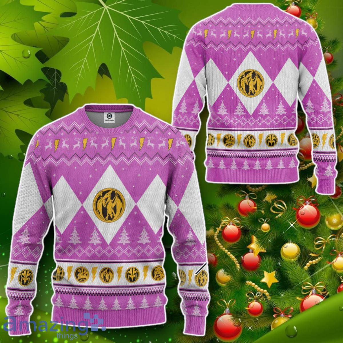 Mighty Morphin Pink Ranger Christmas Custom Ugly Sweater Impressive Gift image Mighty Morphin Pink Ranger Christmas Custom Ugly Sweater Impressive Gift Product Photo 2