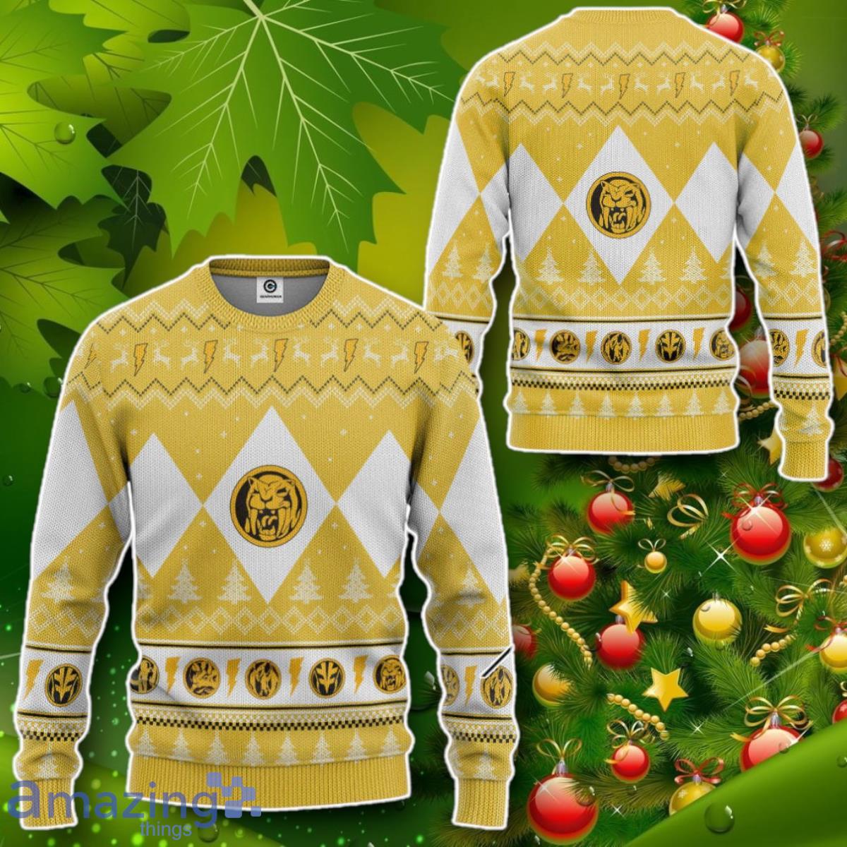 Mighty Morphin Yellow Ranger Christmas Custom Ugly Sweater Impressive Gift image Mighty Morphin Yellow Ranger Christmas Custom Ugly Sweater Impressive Gift Product Photo 2