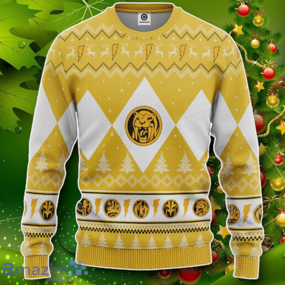 Mighty Morphin Yellow Ranger Christmas Custom Ugly Sweater Impressive Gift image Mighty Morphin Yellow Ranger Christmas Custom Ugly Sweater Impressive Gift Product Photo 1