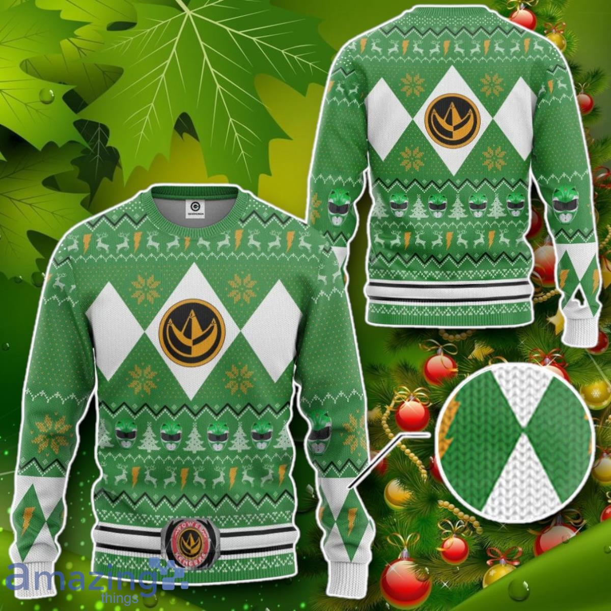 MMPR Green Ranger Christmas Custom Ugly Sweater Impressive Gift image MMPR Green Ranger Christmas Custom Ugly Sweater Impressive Gift Product Photo 2