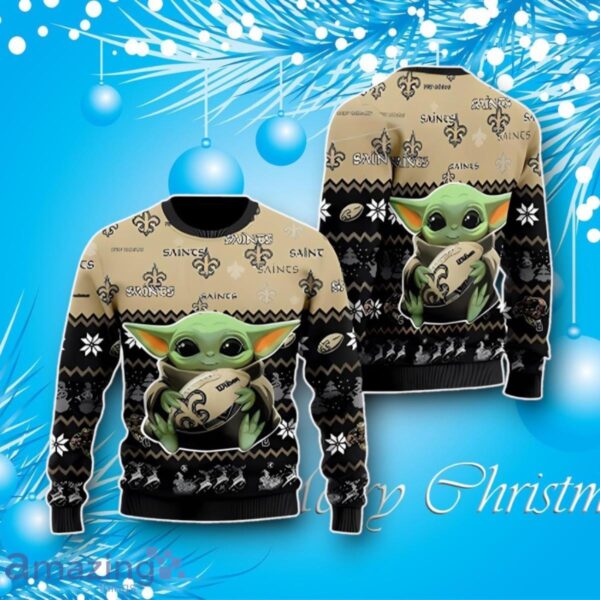 New Orleans Saints Baby Yoda Christmas Ugly Sweater Impressive Gift Product Photo 1