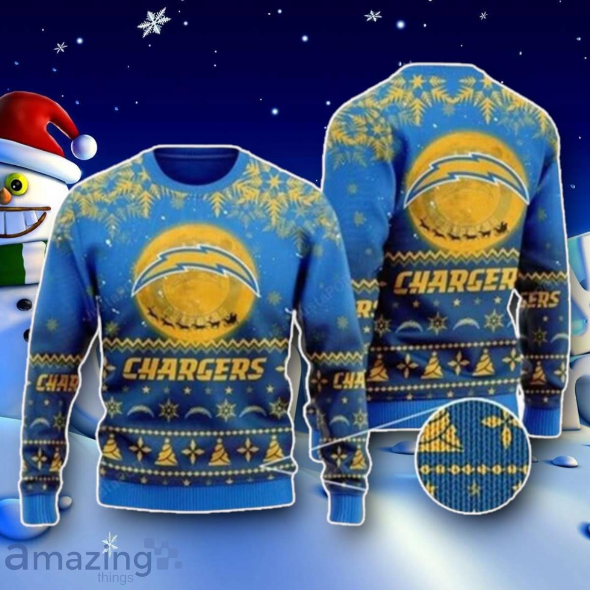 NFL Los Angeles Chargers Blue Gold Christmas Ugly Sweater Best Gift image NFL Los Angeles Chargers Blue Gold Christmas Ugly Sweater Best Gift Product Photo 1