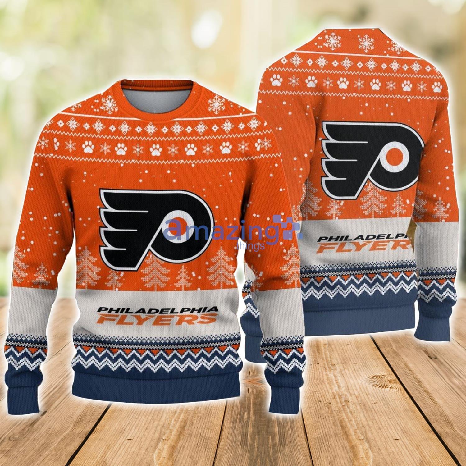NHL Philadelphia Flyers Hockey Team Logo Ugly Christmas Sweater Sports Team Family Christmas Gift image NHL Philadelphia Flyers Hockey Team Logo Ugly Christmas Sweater Sports Team Family Christmas Gift Product Photo 1