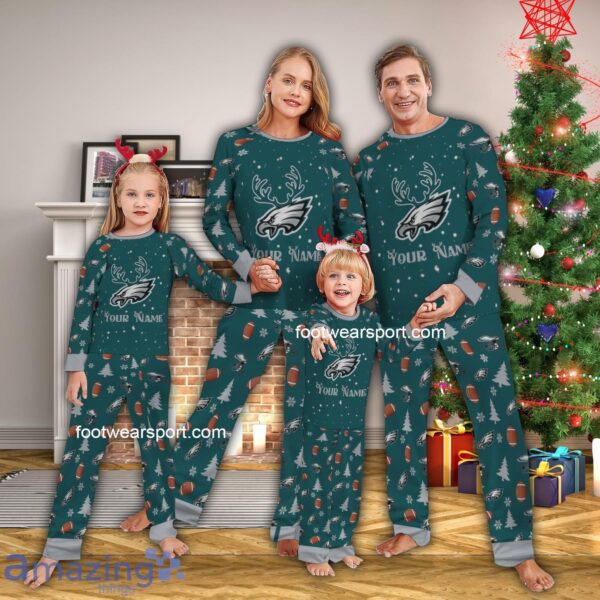 Nighttime Reindeer Logo Philadelphia Eagle Christmas Pajamas Set Family For Adults - Nighttime Reindeer Logo Philadelphia Eagle Christmas Pajamas Set Family For Adults