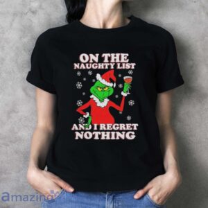 Official The Grinch Kansas City Chiefs On The Naughty List And I Regret Nothing Christmas 2023 Shirt - Ladies T-Shirt