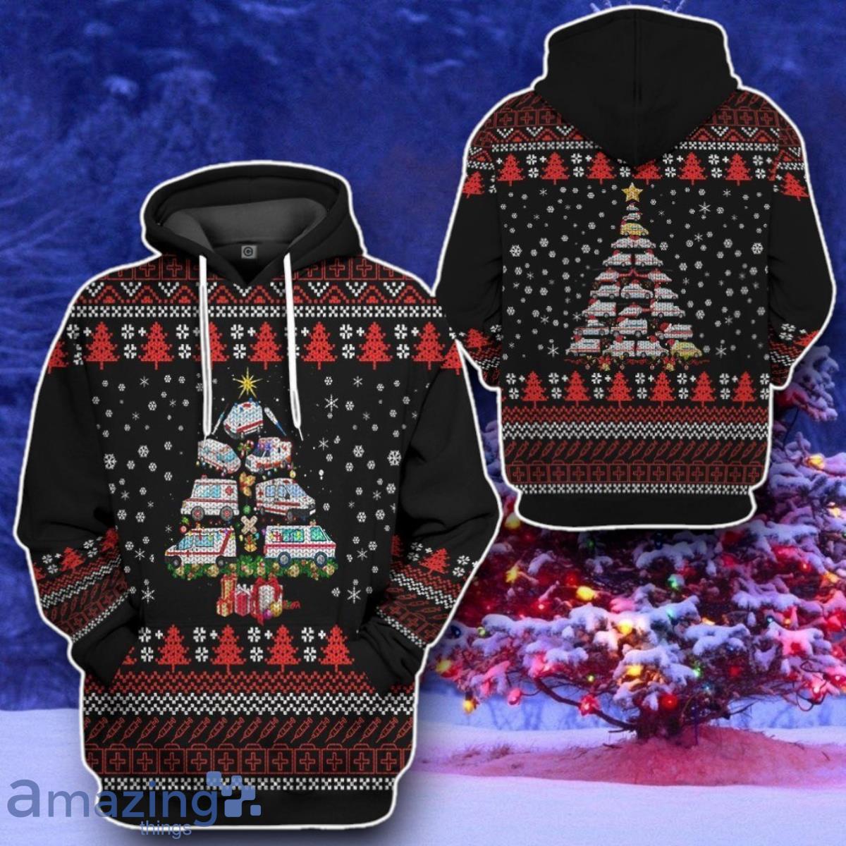 Paramedic Ambulance Xmas Tree Ugly Christmas Sweater Style Gift Custom Hoodie image Paramedic Ambulance Xmas Tree Ugly Christmas Sweater Style Gift Custom Hoodie Product Photo 2