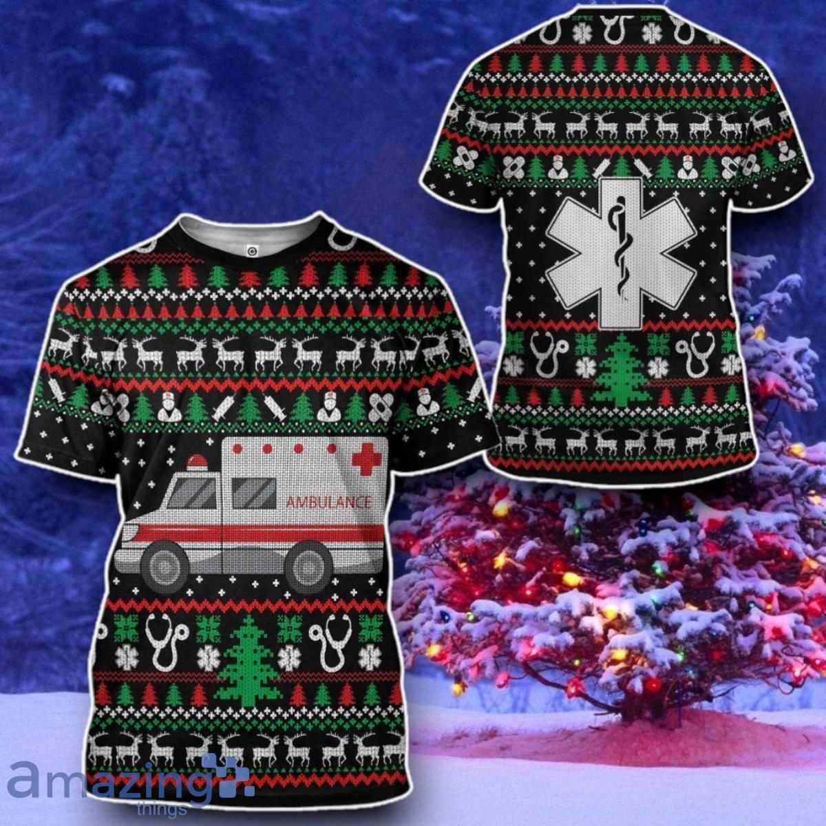 Paramedic Logo Ambulance Ugly Christmas Sweater Style Gift Custom Tshirt image Paramedic Logo Ambulance Ugly Christmas Sweater Style Gift Custom Tshirt Product Photo 2