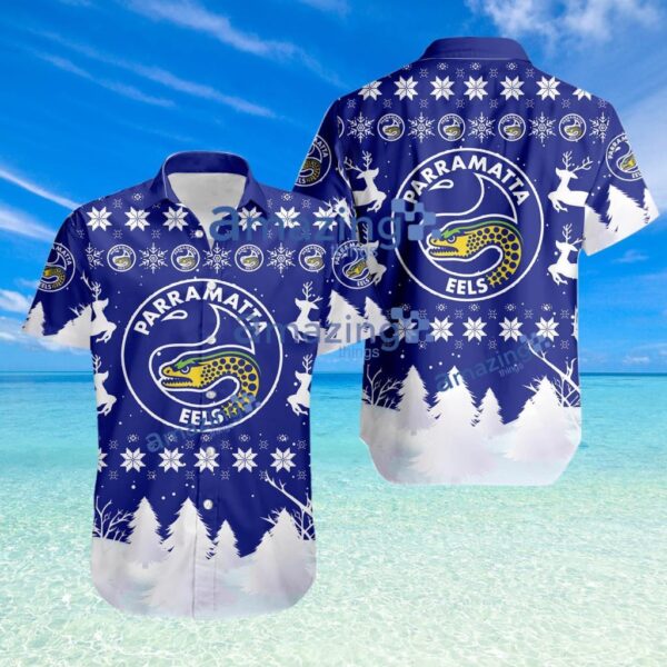Parramatta Eels NRL Snow Pine Christmas Tropical Hawaiian Shirt Product Photo 1