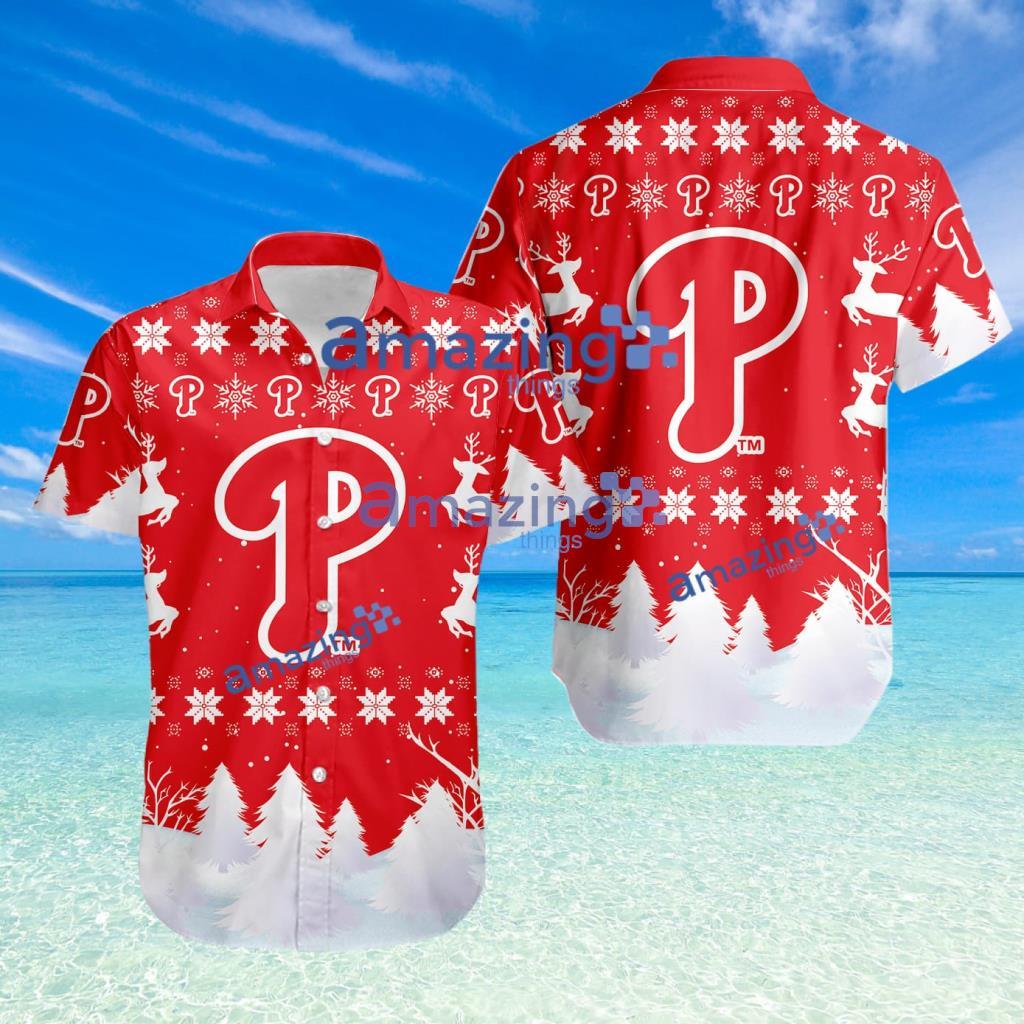 Philadelphia Phillies MLB Snow Pine Christmas Tropical Hawaiian Shirt image Philadelphia Phillies MLB Snow Pine Christmas Tropical Hawaiian Shirt Product Photo 1