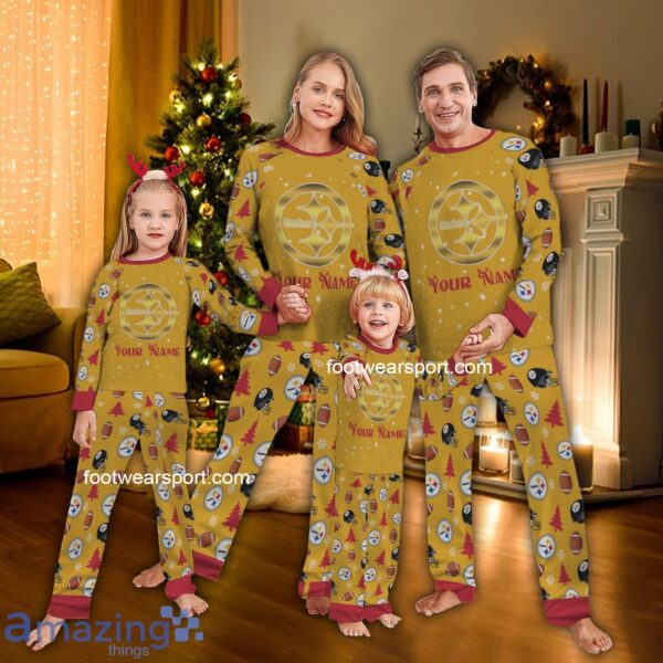 Playful Gold Logo Pittsburgh Steeler Christmas Family Pajamas Set For Men Women Kids - Playful Gold Logo Pittsburgh Steeler Christmas Family Pajamas Set For Men Women Kids