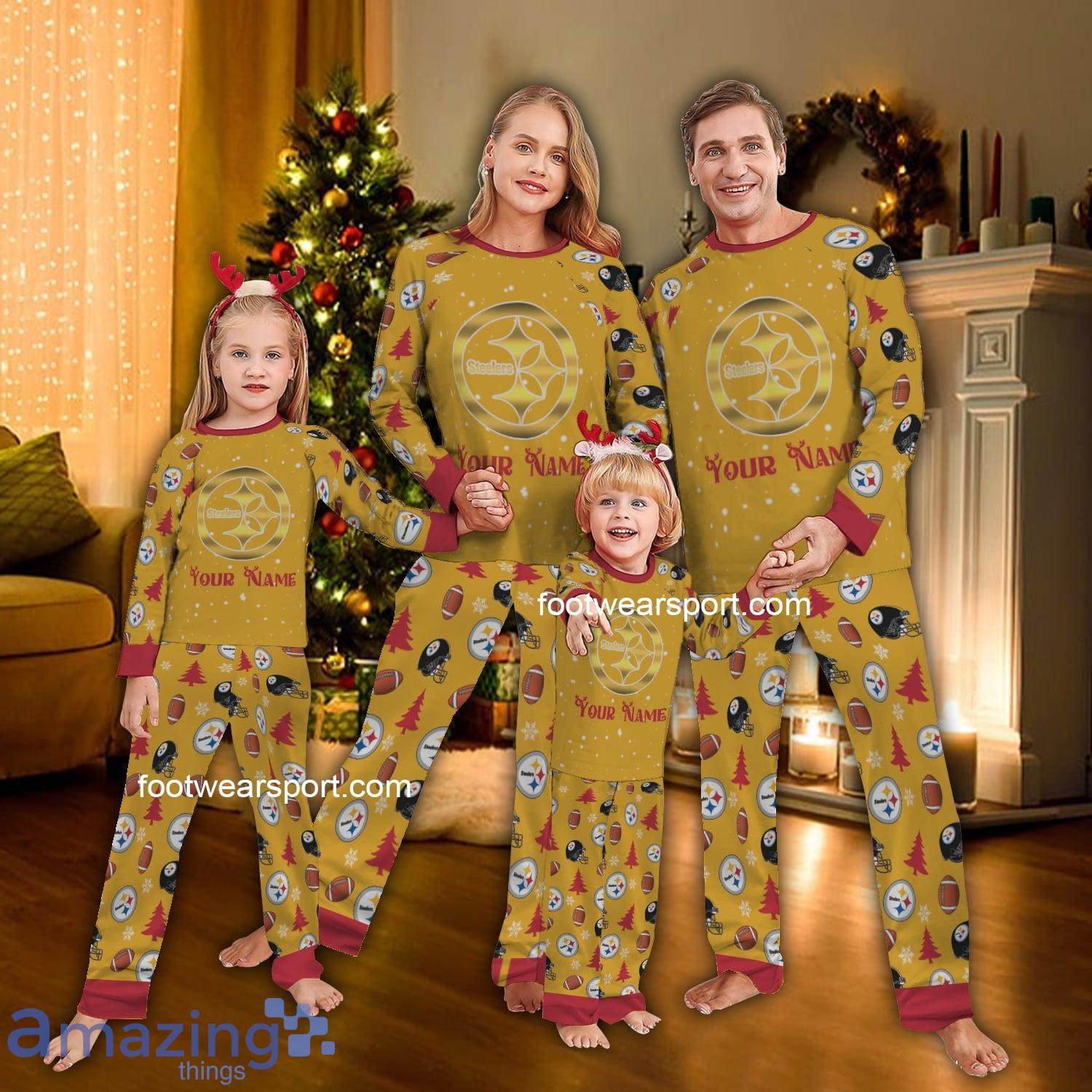 Playful Gold Logo Pittsburgh Steeler Christmas Family Pajamas Set For Men Women Kids image Playful Gold Logo Pittsburgh Steeler Christmas Family Pajamas Set For Men Women Kids - Playful Gold Logo Pittsburgh Steeler Christmas Family Pajamas Set For Men Women Kids