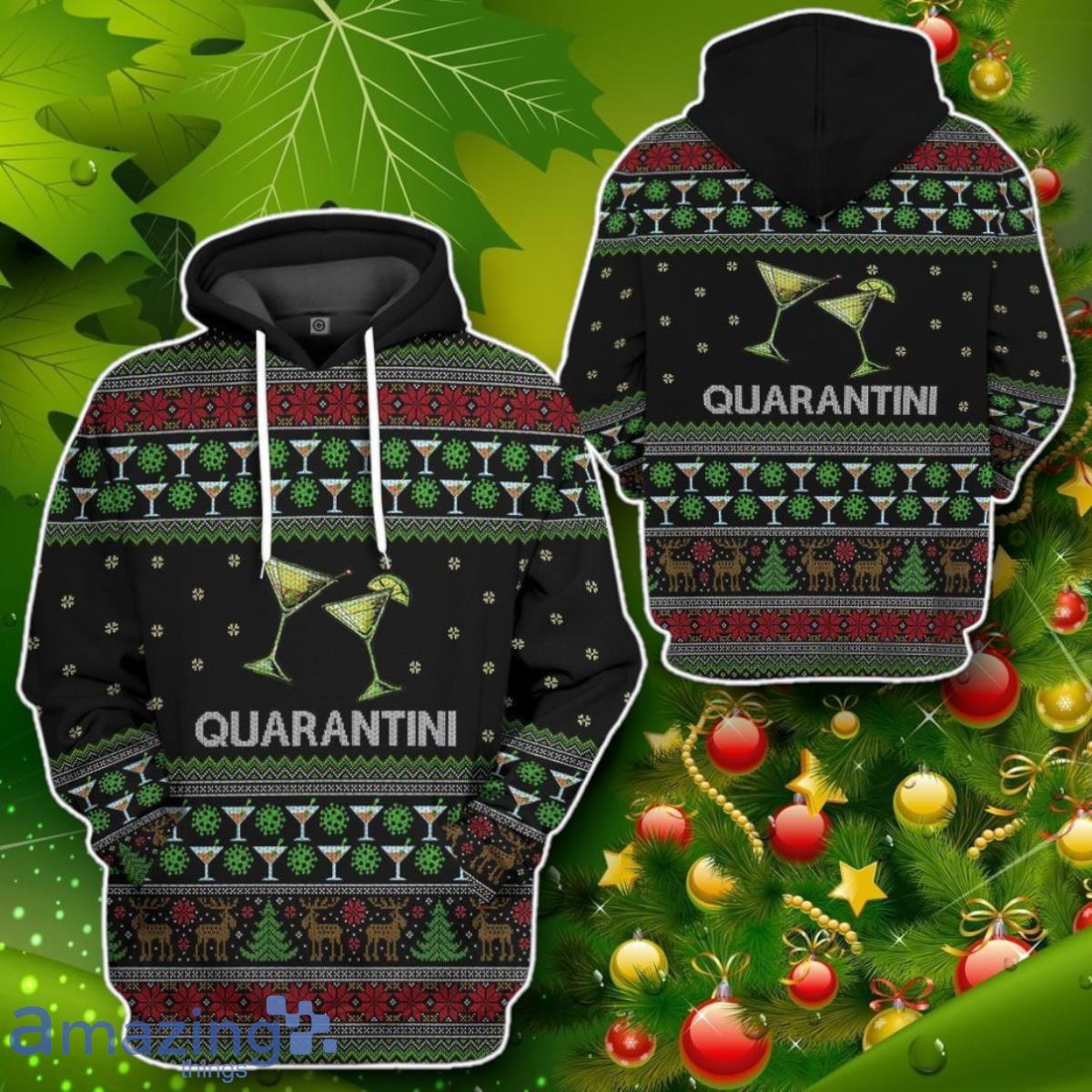 Quarantini Ugly Christmas Sweater Custom Tshirt Impressive Gift image Quarantini Ugly Christmas Sweater Custom Tshirt Impressive Gift Product Photo 2