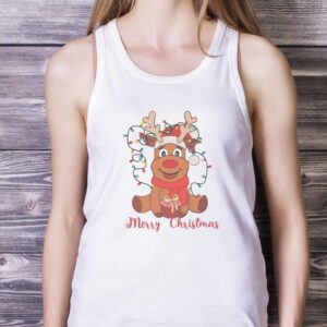 Reindeer Merry Christmas Shirt, Christmas Family Shirt - White Ladies Tank Top