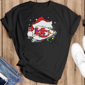 Santa Hat Kansas City Chiefs Logo Christmas Light Shirt - Black T-Shirt