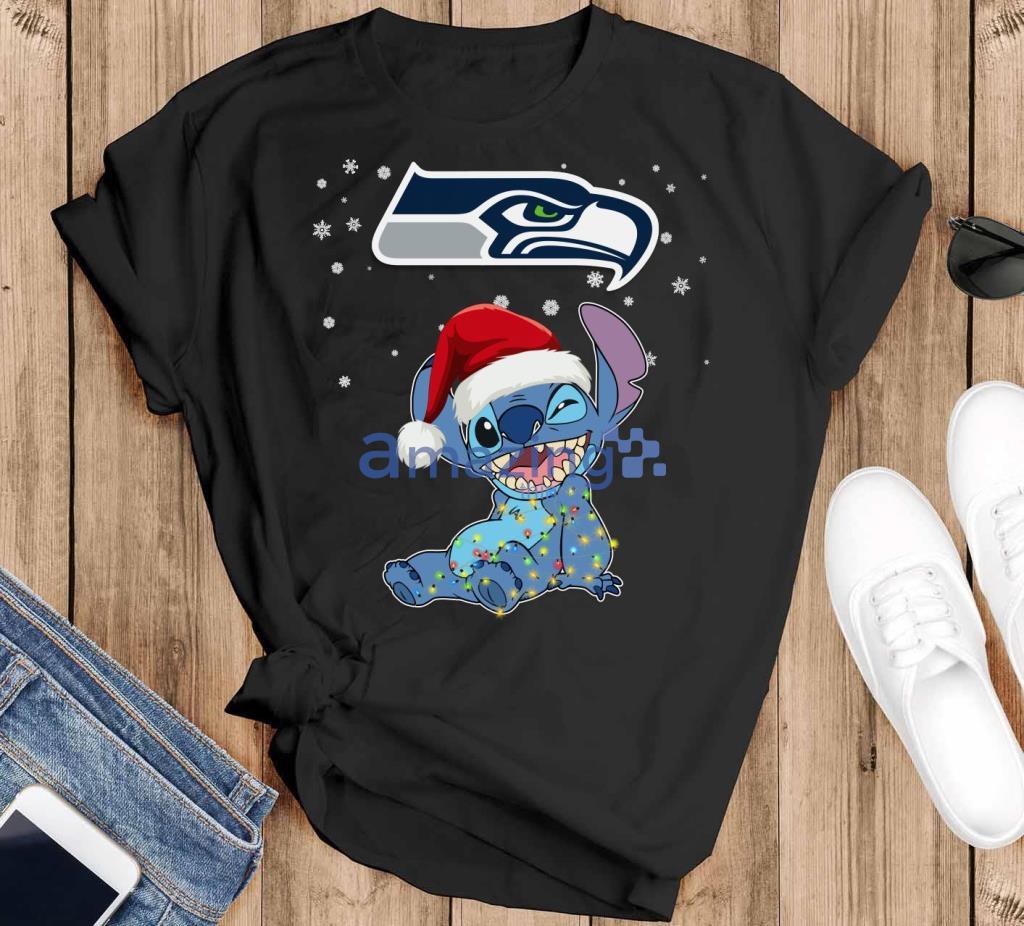 Seattle Seahawks NFL Stitch Merry Christmas T Shirt image Seattle Seahawks NFL Stitch Merry Christmas T Shirt Product Photo 2
