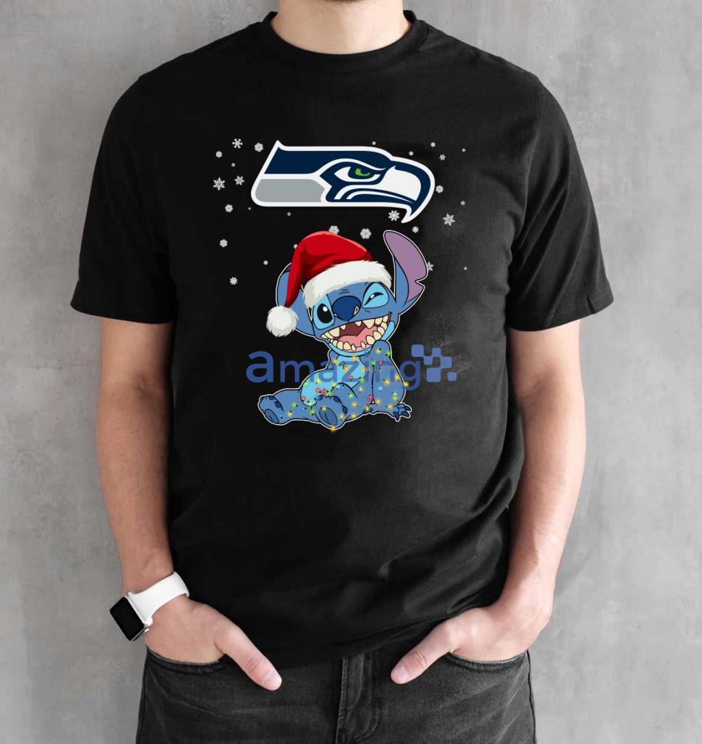 Seattle Seahawks NFL Stitch Merry Christmas T Shirt image Seattle Seahawks NFL Stitch Merry Christmas T Shirt Product Photo 3