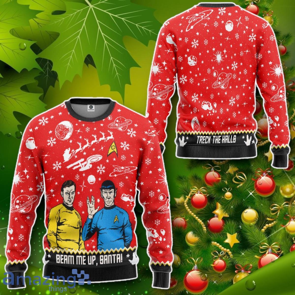 S.T Beam Me Up Santa Custom Ugly Sweater Impressive Gift image S.T Beam Me Up Santa Custom Ugly Sweater Impressive Gift Product Photo 2
