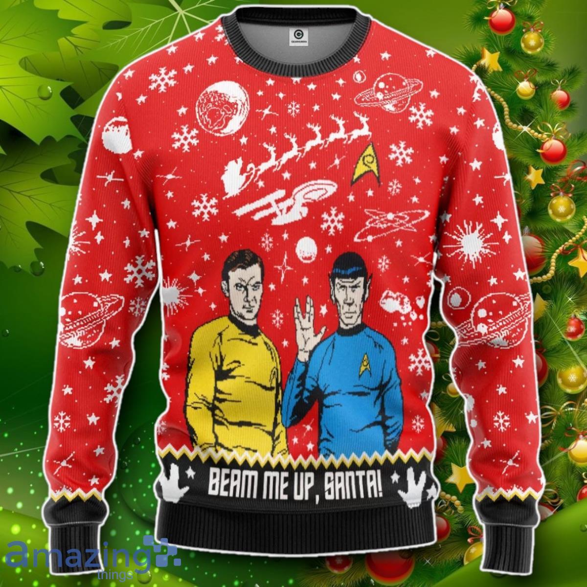 S.T Beam Me Up Santa Custom Ugly Sweater Impressive Gift image S.T Beam Me Up Santa Custom Ugly Sweater Impressive Gift Product Photo 1