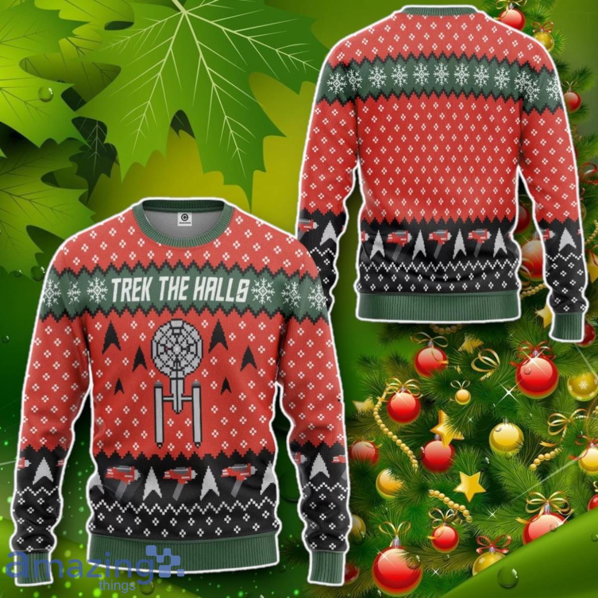 S.T Trek The Halls Christmas Edition Custom Ugly Sweater Impressive Gift image S.T Trek The Halls Christmas Edition Custom Ugly Sweater Impressive Gift Product Photo 2