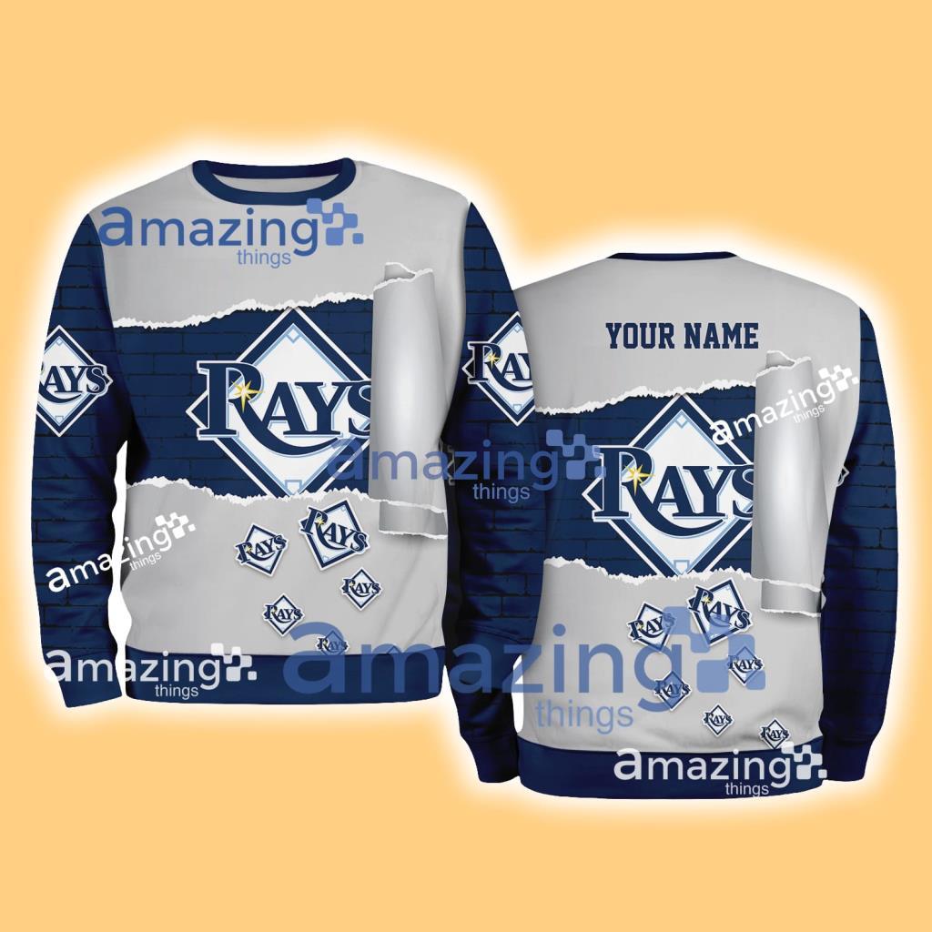 Tampa Bay Rays MLB Sporty Color Custom Name Christmas Ugly Sweater Gift For Fans image Tampa Bay Rays MLB Sporty Color Custom Name Christmas Ugly Sweater Gift For Fans Product Photo 1