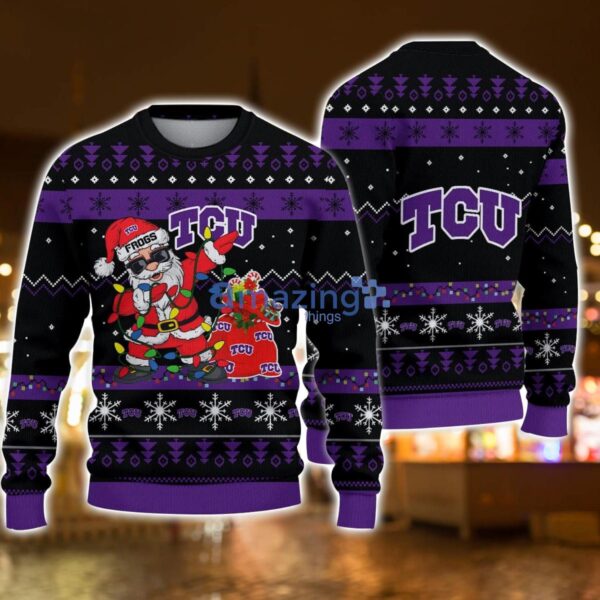 TCU Horned Frogs Santa Claus Dabbing Funny Ugly Christmas Sweater For Men And Women Product Photo 1