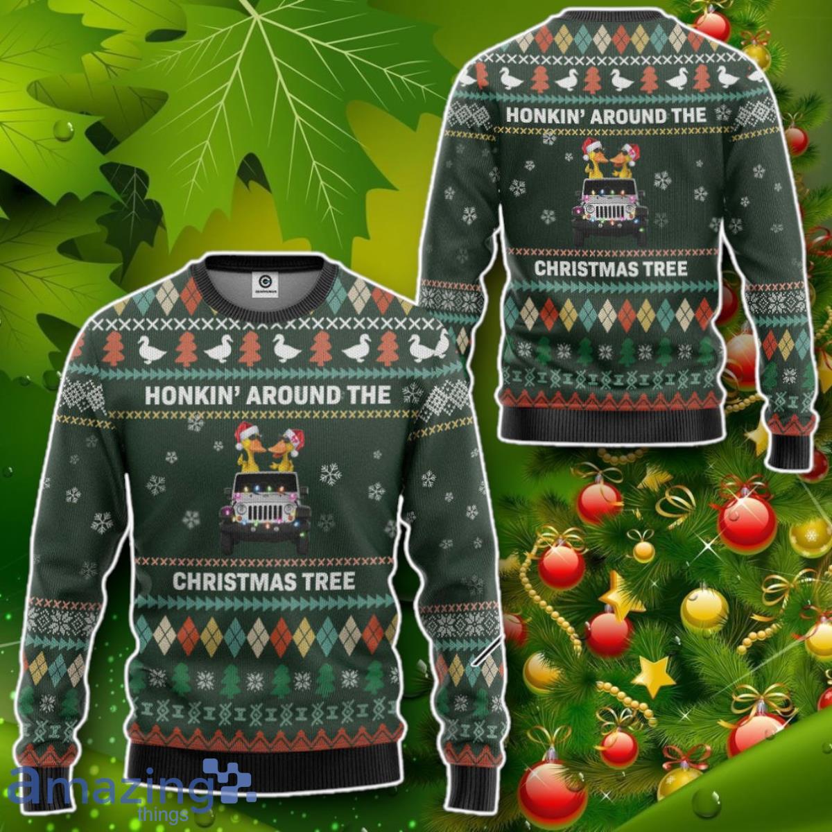 Travelling Duck Red Truck Christmas Custom Ugly Sweater Impressive Gift image Travelling Duck Red Truck Christmas Custom Ugly Sweater Impressive Gift Product Photo 2