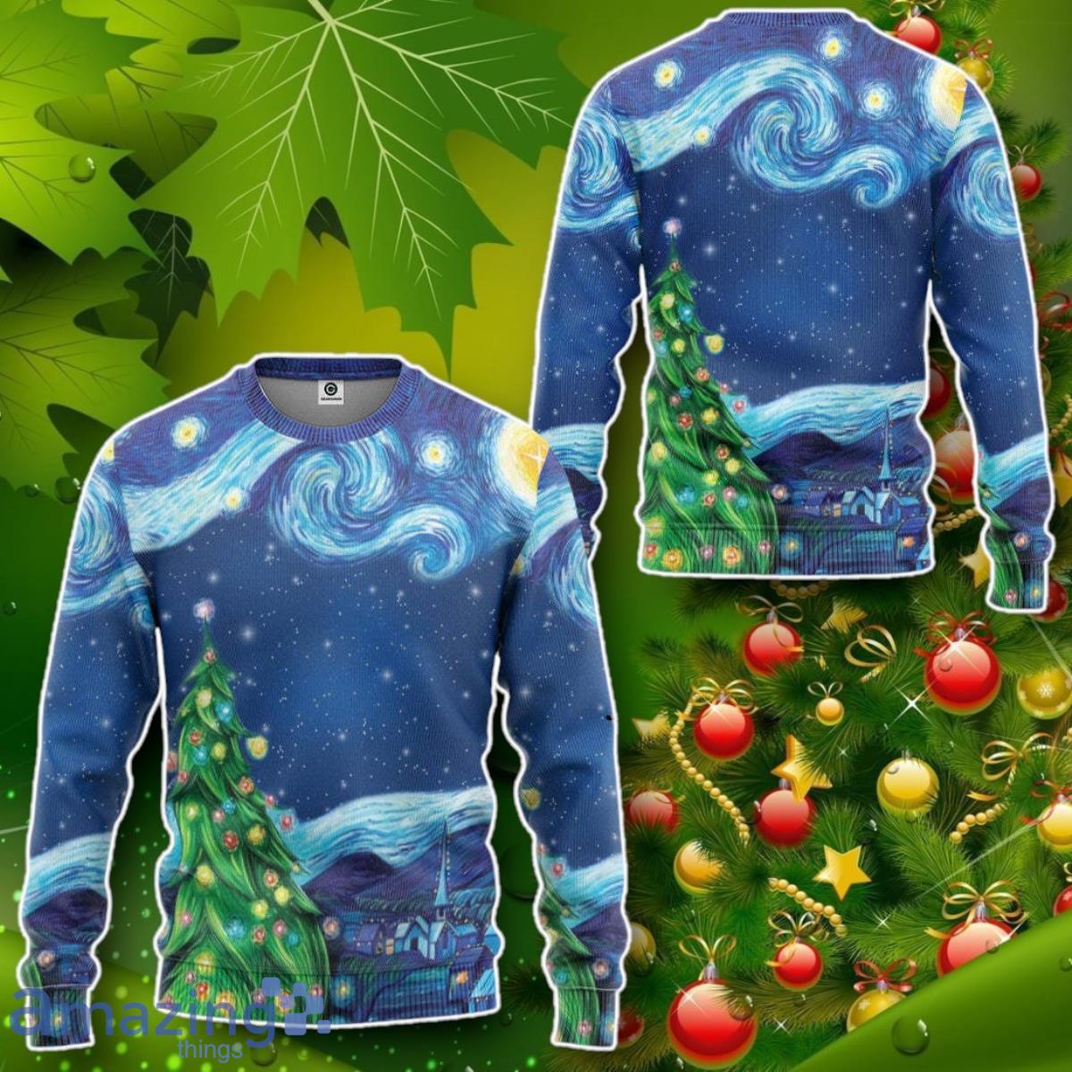 Van Gogh Starry Night Custom Ugly Christmas Sweater Impressive Gift image Van Gogh Starry Night Custom Ugly Christmas Sweater Impressive Gift Product Photo 2