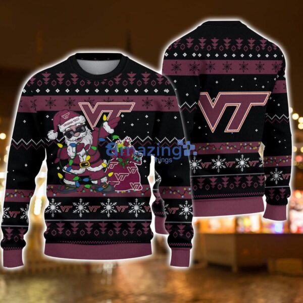 Virginia Tech Hokies Santa Claus Dabbing Funny Ugly Christmas Sweater For Men And Women Product Photo 1