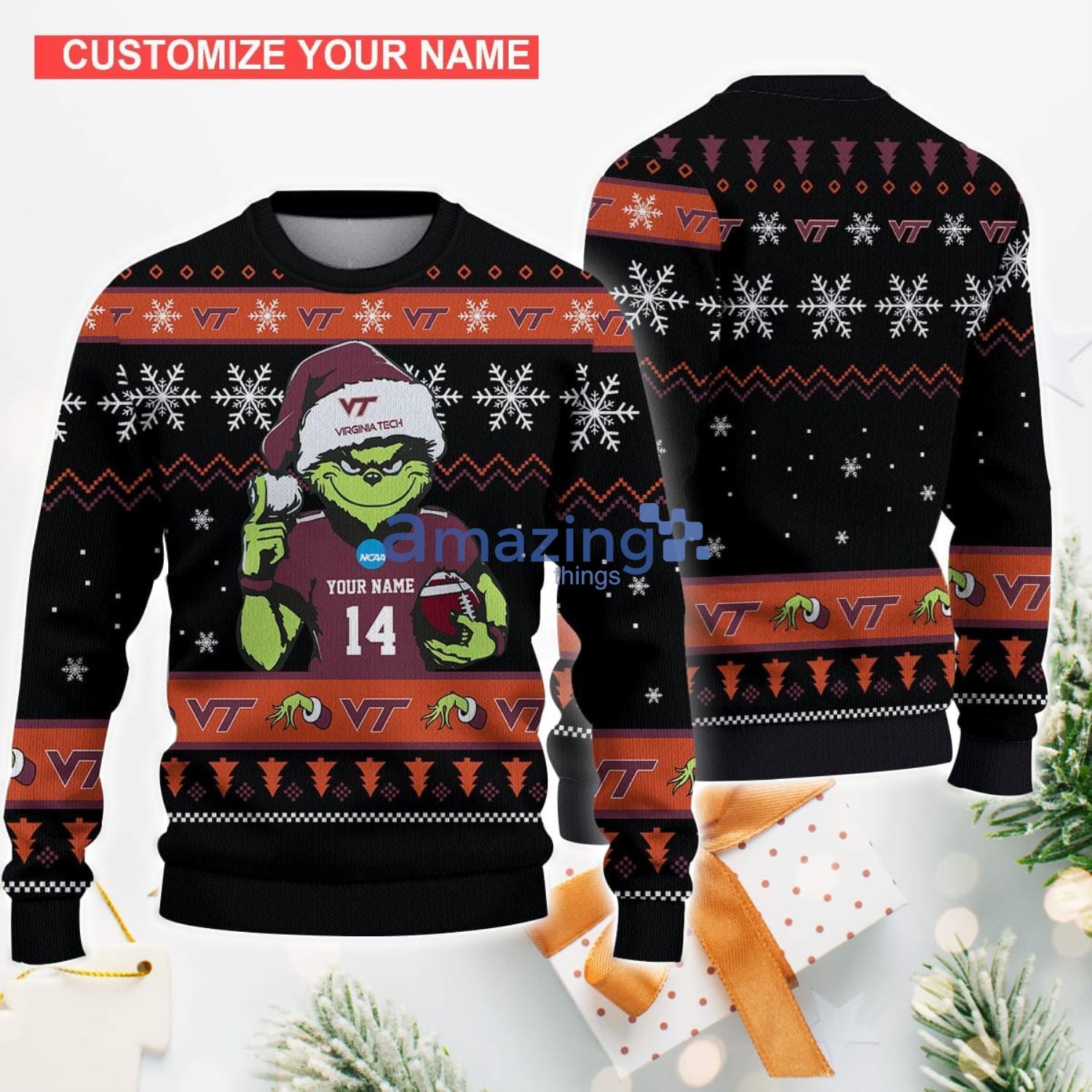 Virginia Tech Hokies Team Logo Ugly Chrismas Ugly Sweater Custom Name And Number For Fans image Virginia Tech Hokies Team Logo Ugly Chrismas Ugly Sweater Custom Name And Number For Fans Product Photo 1