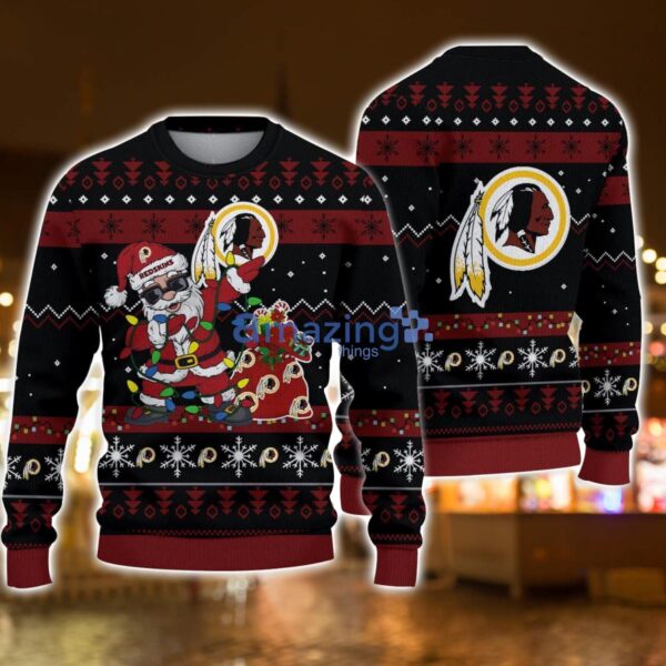 Washington Redskin Santa Claus Dabbing Funny Ugly Christmas Sweater For Men And Women Product Photo 1