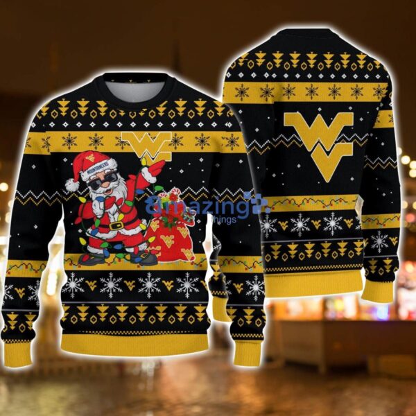 West Virginia Mountaineers Santa Claus Dabbing Funny Ugly Christmas Sweater For Men And Women Product Photo 1